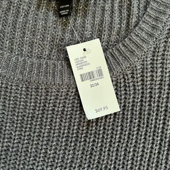 Lane Bryant Plus Size 22/24 Gray Metallic Knit Sweater Beaded Sleeve NWT - Picture 6 of 9